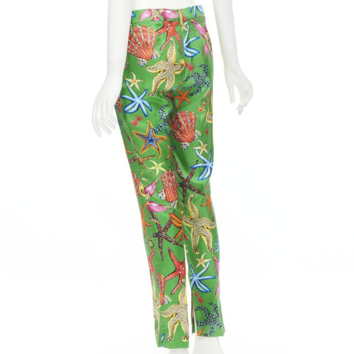 VERSACE 2021 Tresor De La Mer Runway green starfish print pants IT38 XS