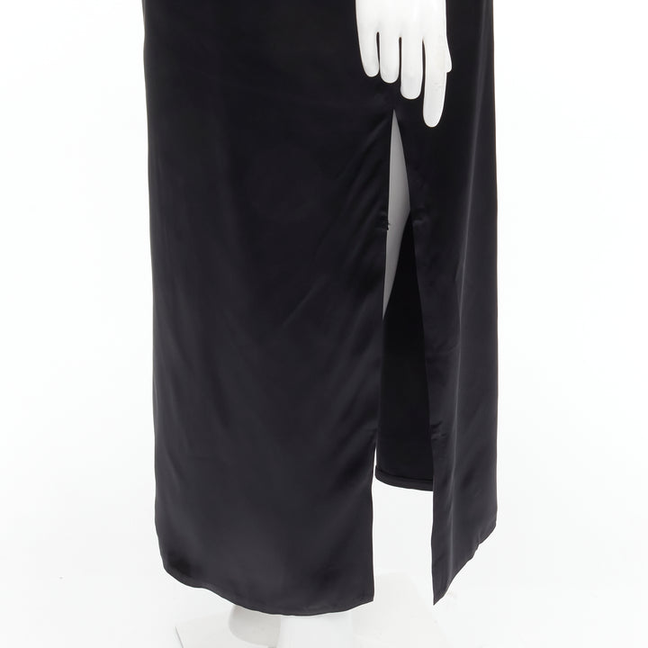 ALEXANDER WANG black satin minimal classic crew neck 3/4 sleeves dress US6 M