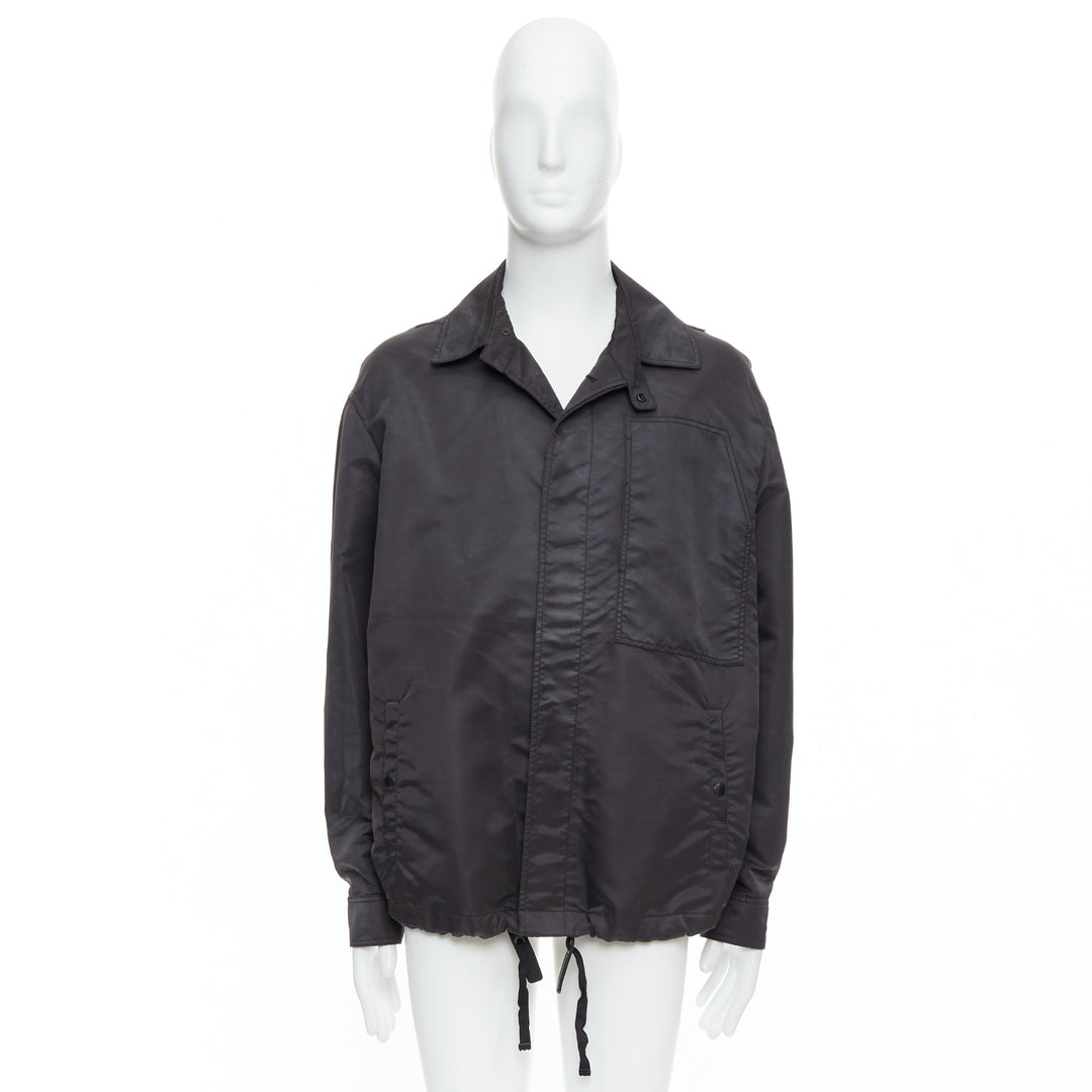LANVIN black distressed nylon black buttons drawstring anorak IT50 L