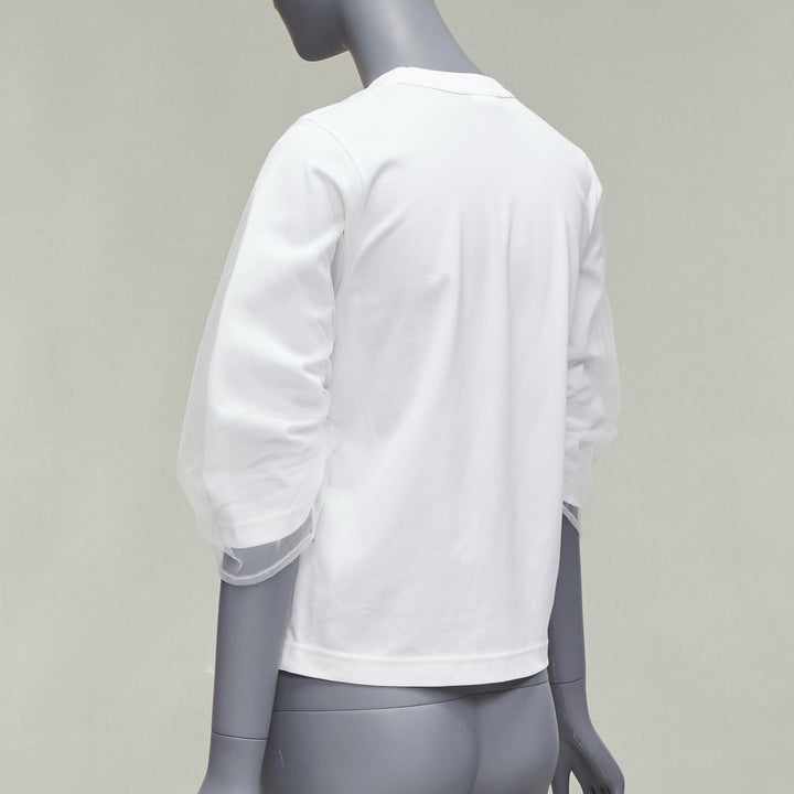 NOIR KEI NINOMIYA 2018 white cotton tulle overlay ruched sleeve tshirt XS