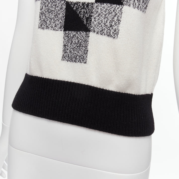 CHANEL 100% cashmere black white graphic check CC logo sweater vest FR36 S