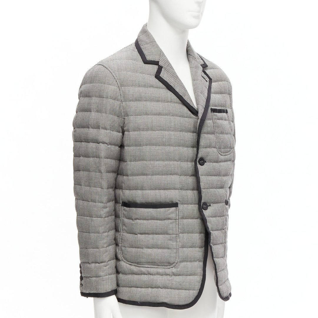 THOM BROWNE black white houndstooth ribbon trim stripe lined padded blazer Sz3 L