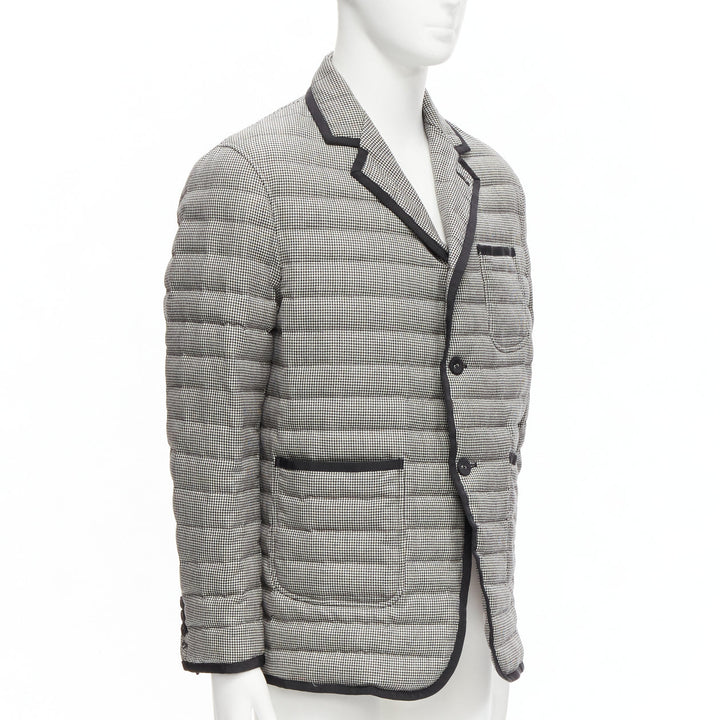 THOM BROWNE black white houndstooth ribbon trim stripe lined padded blazer Sz3 L