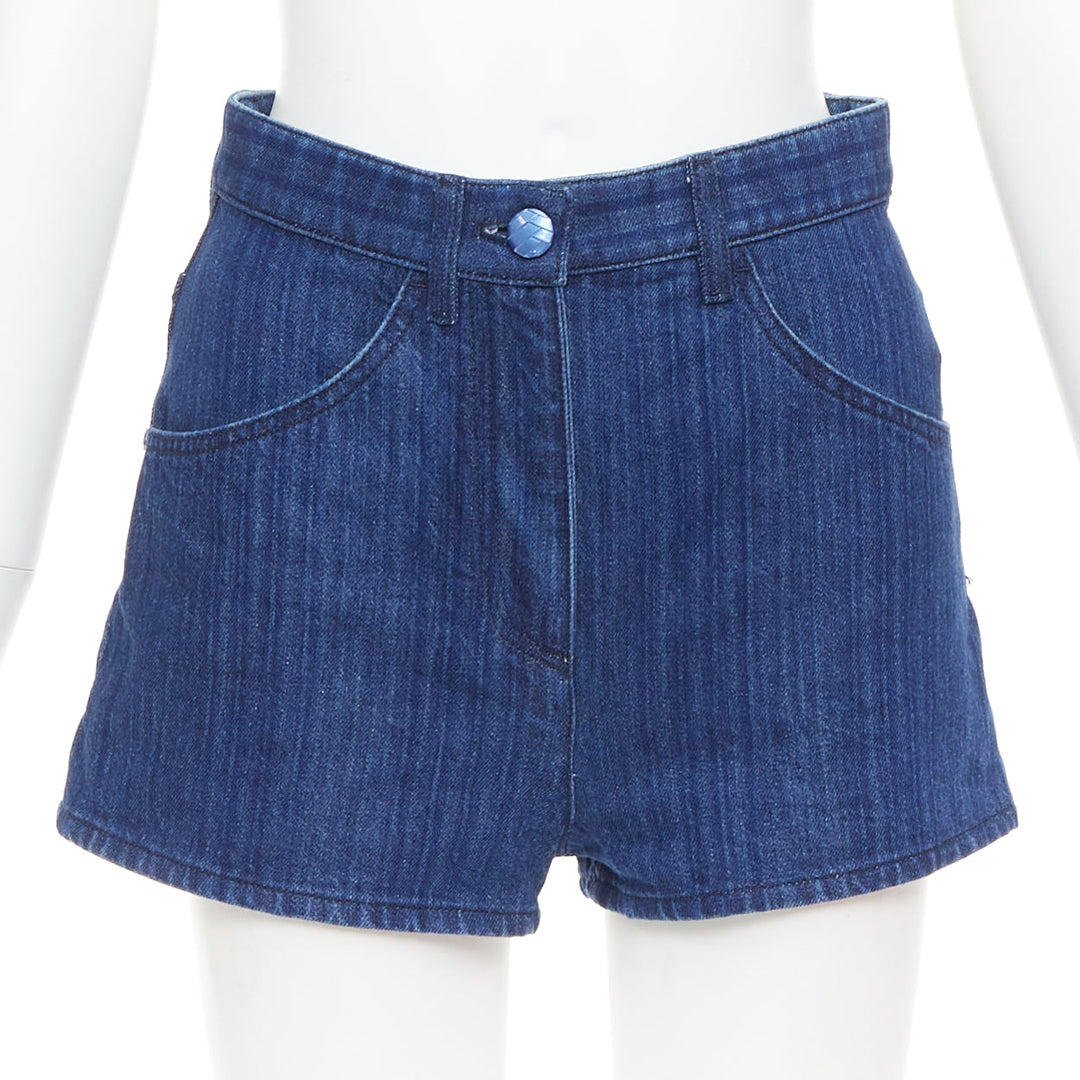 CHANEL blue CC logo woven trompe loeil denim high-rise shorts FR34 XS