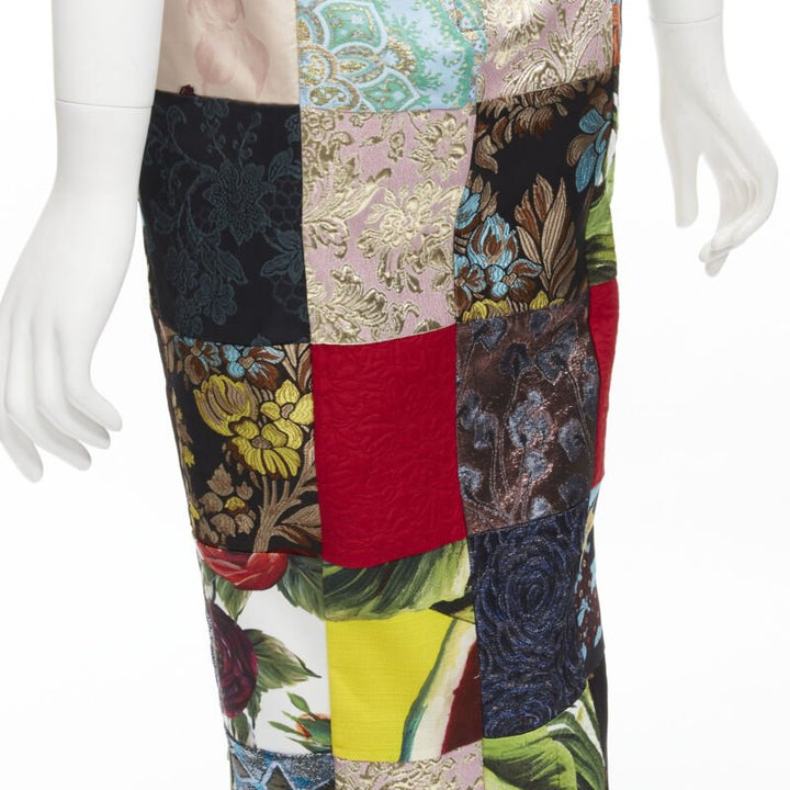 DOLCE GABBANA 2021 mixed grid patchwork jacquard front slit  midi dress IT38 XS