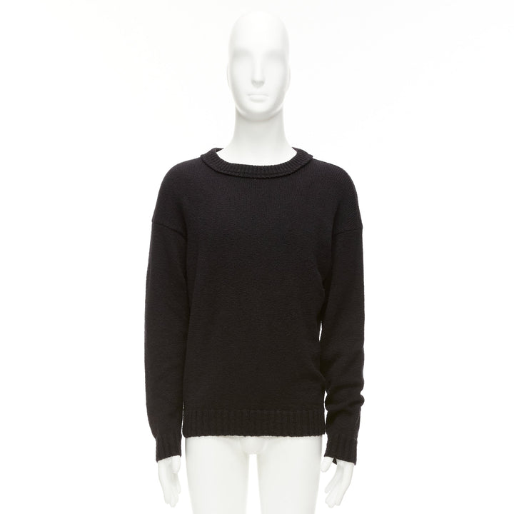 LORO PIANA 2021 Hiroshi Fujiwara black cotton logo tab round neck knit sweater M