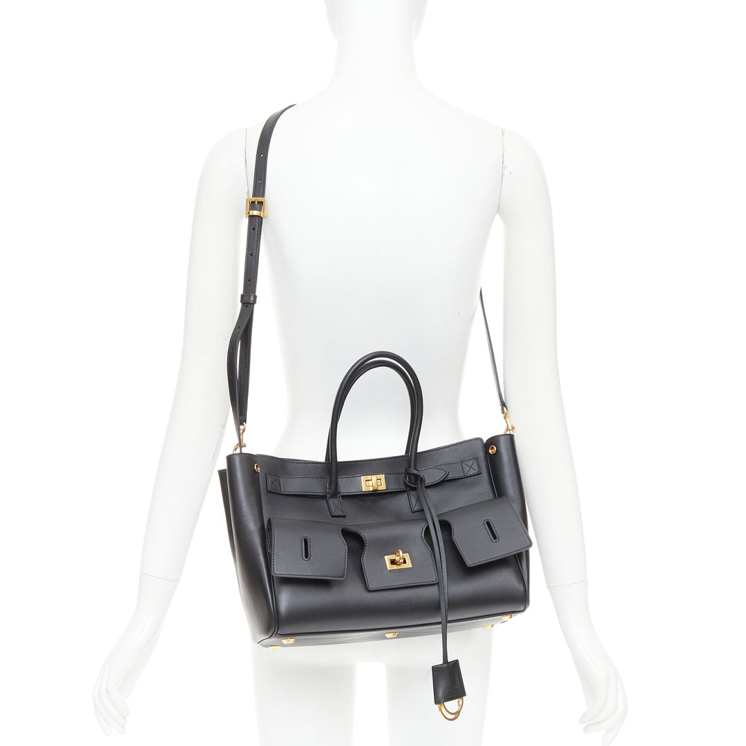 BALENCIAGA Demna Bel Air Small black leather gold hardware multi pocket bag