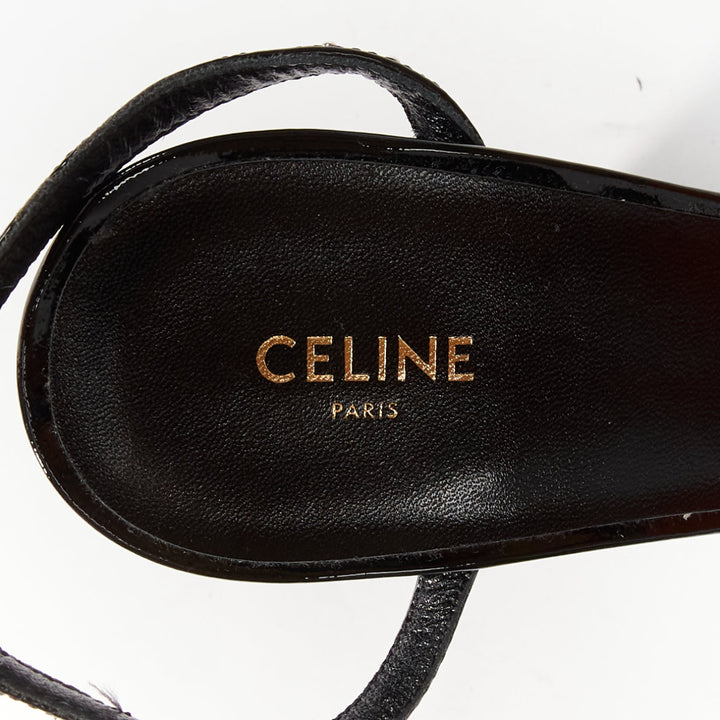 CELINE Hedi Slimane black patent leather silver crystals sandal heels EU38