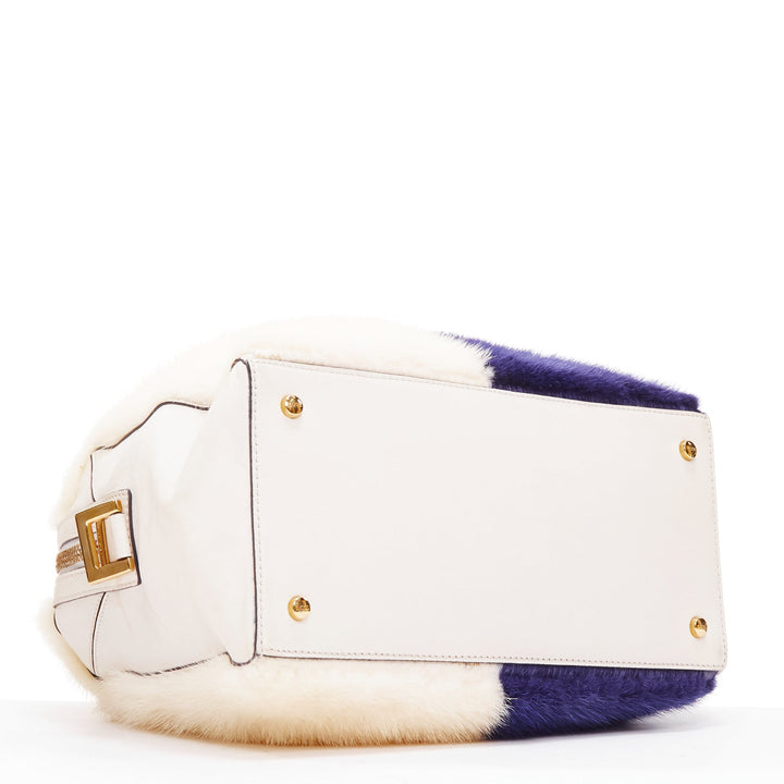 TOD'S D Cube Bauletto cream blue fur white leather GHW bowler bag