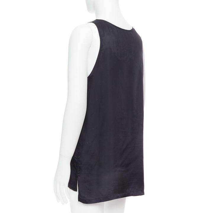 DRIES VAN NOTEN black viscose gothic R print viscose tank top IT46 S