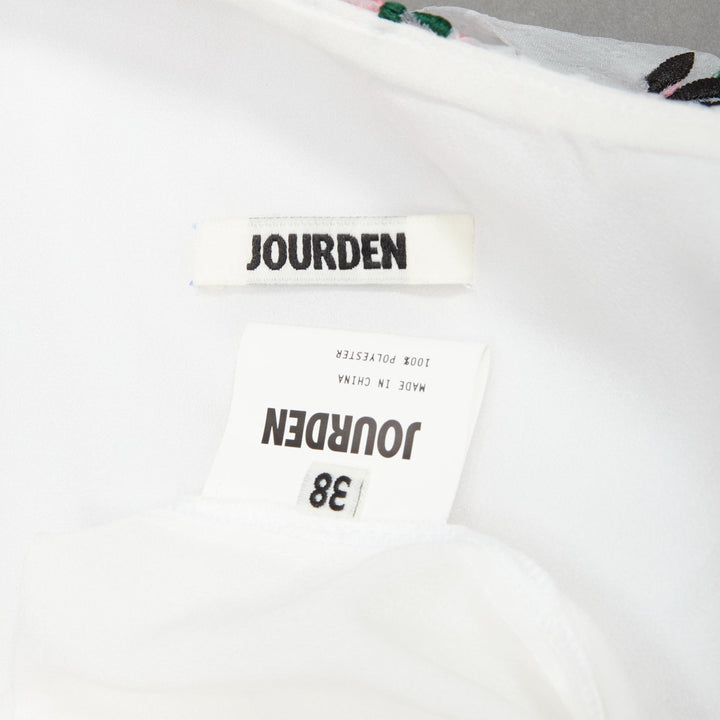 ANAIS JOURDEN white pink crinkle floral embroidery asymmetric sleeves dress FR38