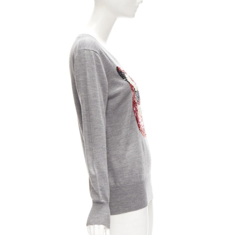 MARKUS LUPFER grey knit red lips sequins sweater S