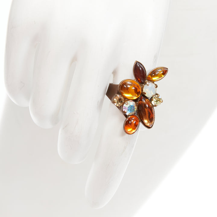 FURLA orange purple rhinestone embellished 2 bangles cocktail ring set