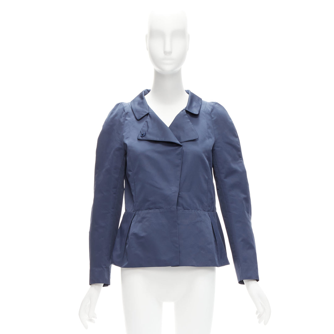 MARNI blue satin structural puff shoulder peplum minimal cropped jacket IT42 M