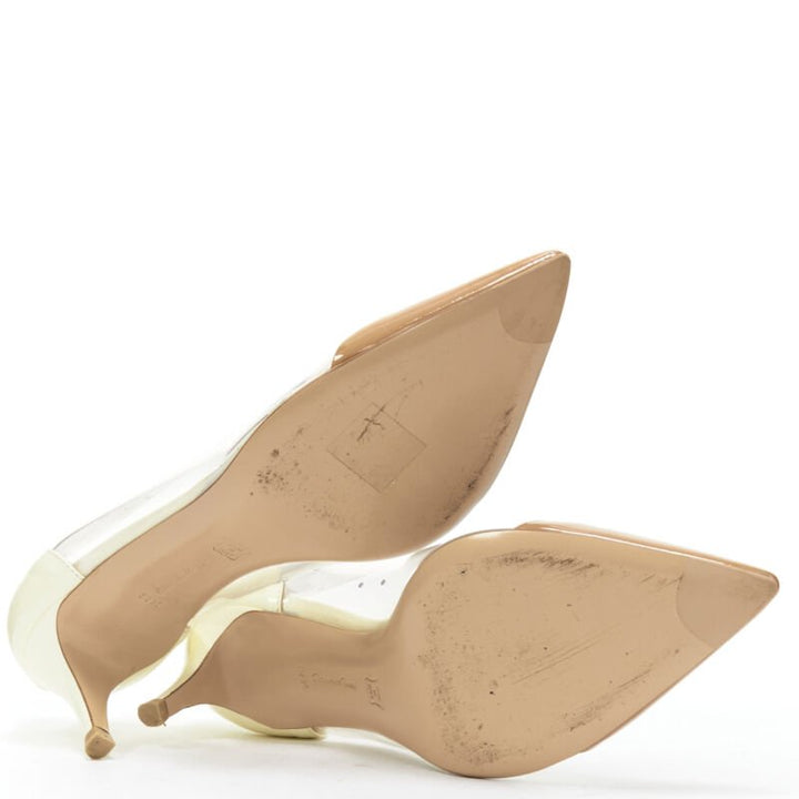 GIANVITO ROSSI Plexi Vernice Powder cream patent PVC nude toe cap heel EU37.5