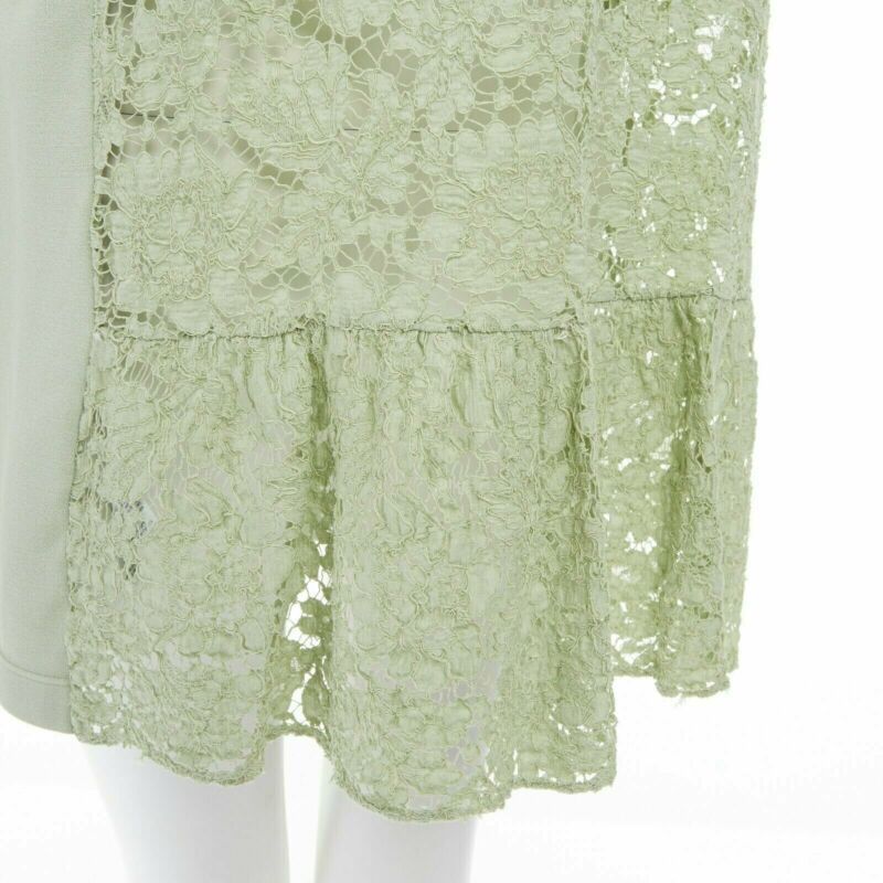 VALENTINO pastel green cotton crepe floral lace pleated back mini dress L