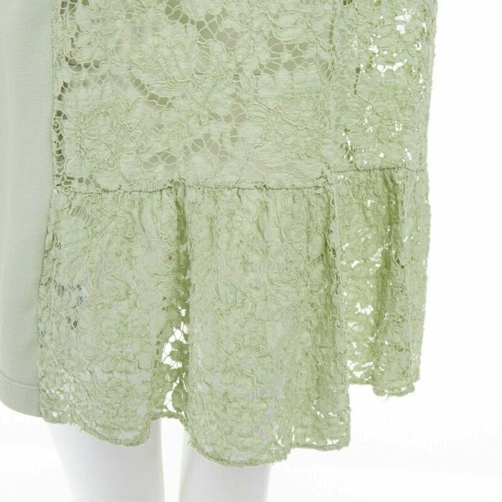 VALENTINO pastel green cotton crepe floral lace pleated back mini dress L