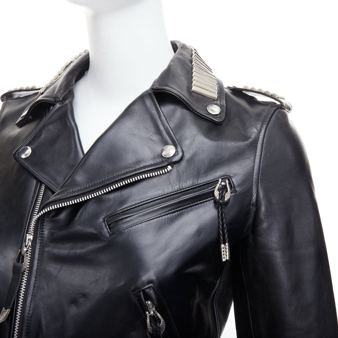 TOGA PULLA black cowhide leather silver logo charm zip crop biker FR36 S
