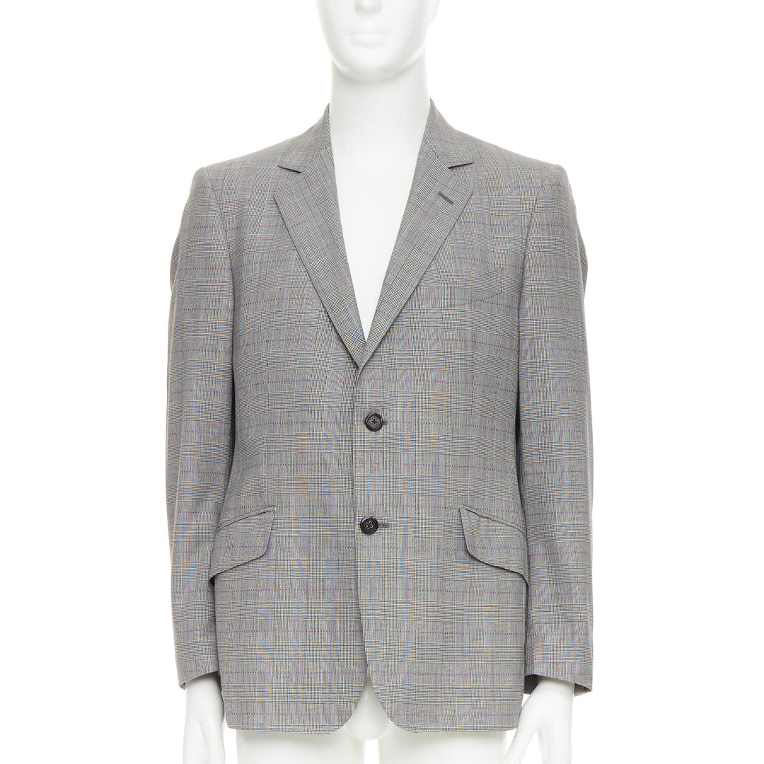 ETRO grey purple houndstooth single breasted flap pocket blazer IT52 XL