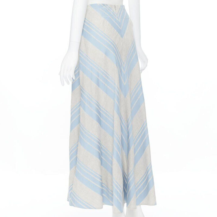 LEE MATTHEWS light grey blue striped linen cotton flared midi casual skirt US0