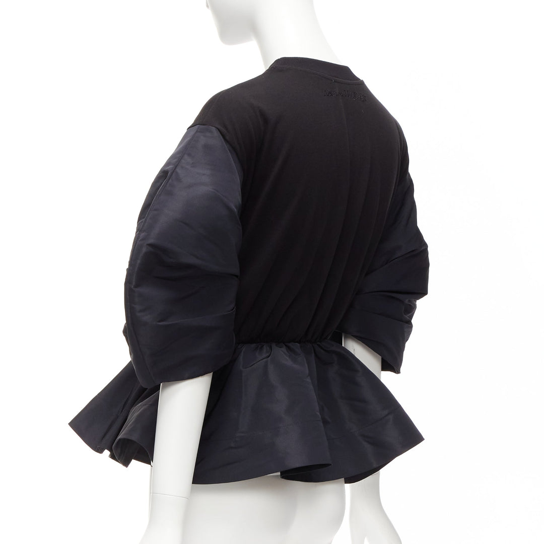 ALEXANDER MCQUEEN 2021 black round puff sleeve peplum contrast top IT36 XXS