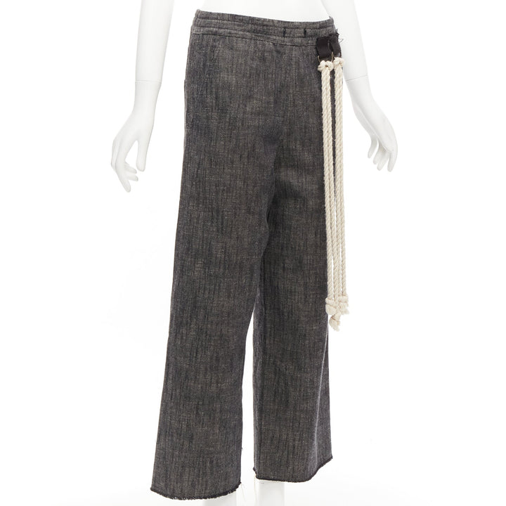 SONG FOR THE MUTE 2018 Wander cream rope detail grey wide leg pants FR34 XS