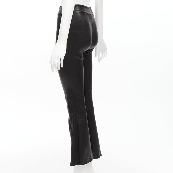 FRAME black genuine lambskin leather flared cropped pants US2 S