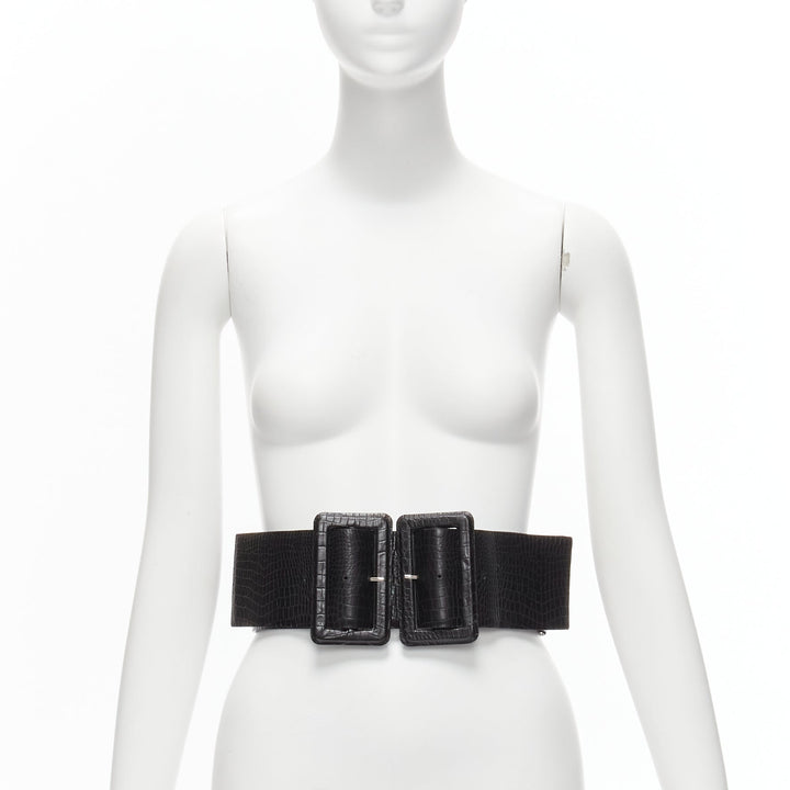 TOGA ARCHIVES black wide embossed leather buckle statement belt