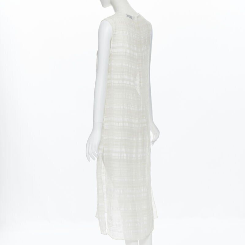 RAEY beige striped textured muslin semi sheer midi casual day dress UK6 XS
