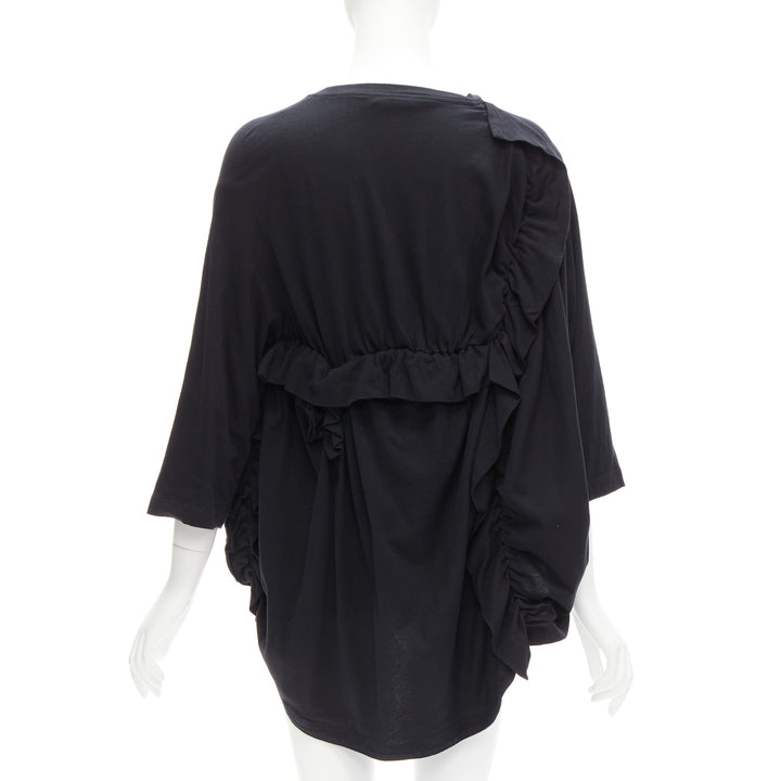 MARNI black 100% cotton gathered ruffles 3/4 sleeves boxy top IT36 XS