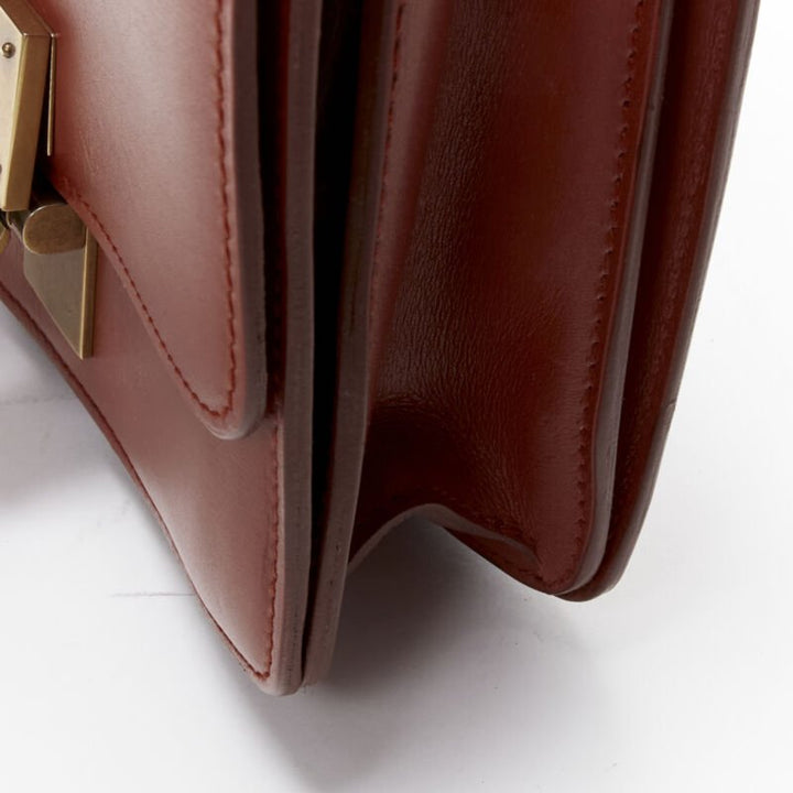 CELINE Classic Box tan brown calfskin gold clasp adjustable crossbody bag Small