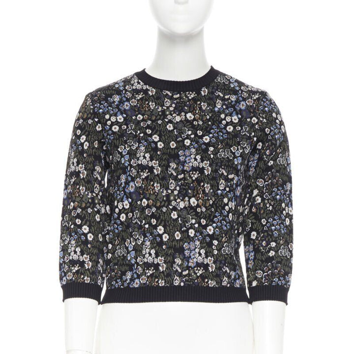 VALENTINO navy  floral jacquard viscose polyester blend knit sweater top S