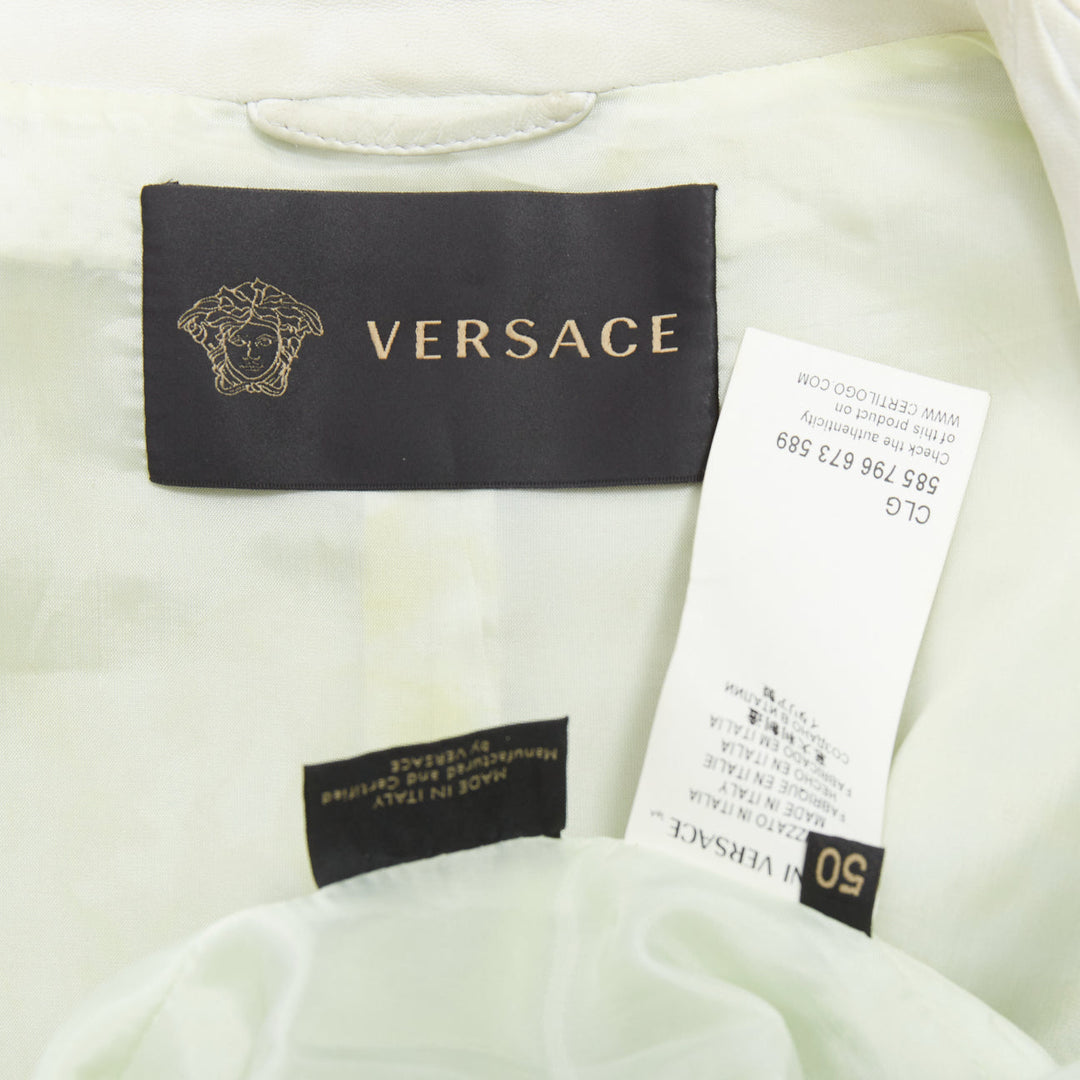 VERSACE 2013 Runway white leather geometric tropical print bomber IT50 L