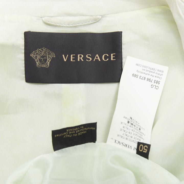 VERSACE 2013 Runway white leather geometric tropical print bomber IT50 L