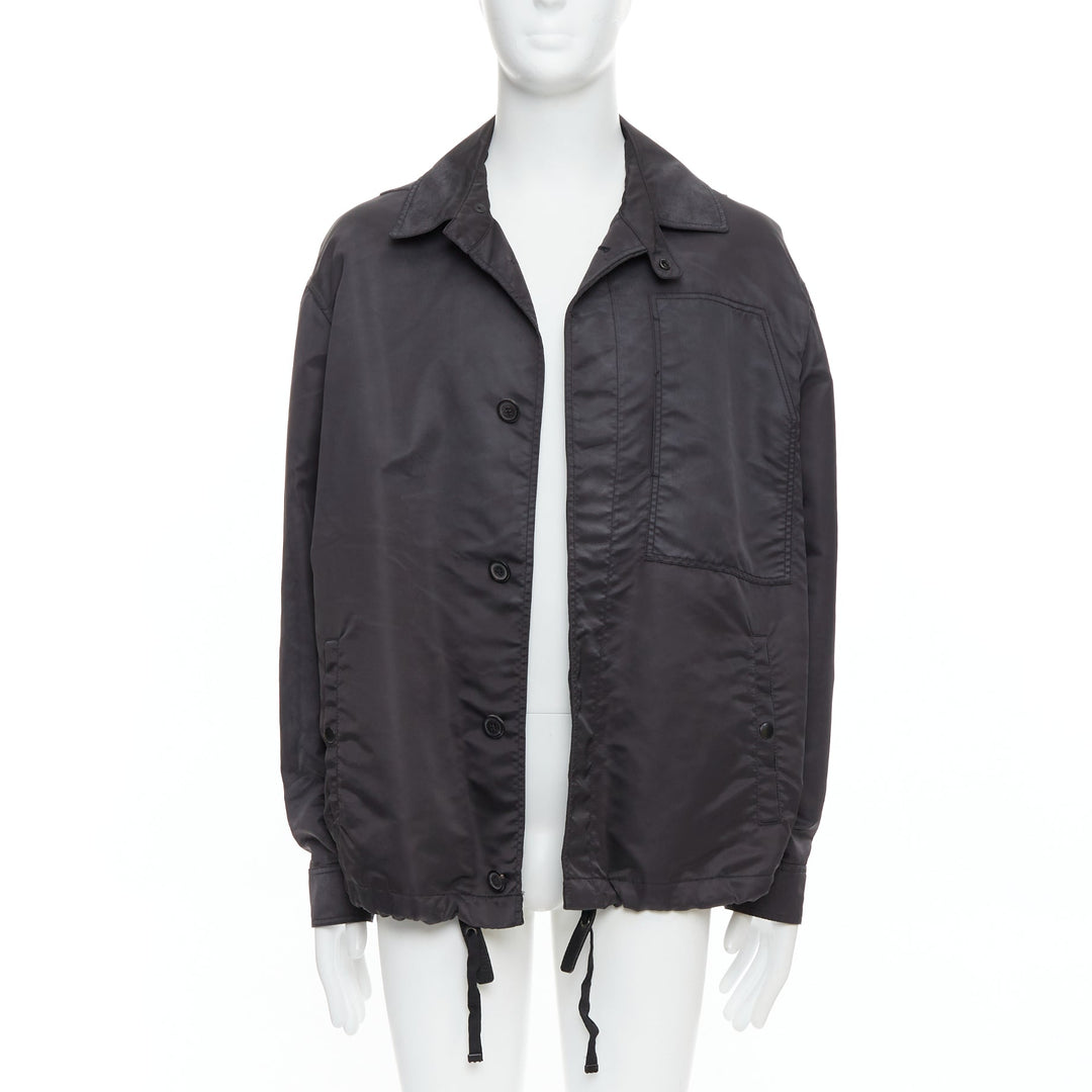 LANVIN black distressed nylon black buttons drawstring anorak IT50 L