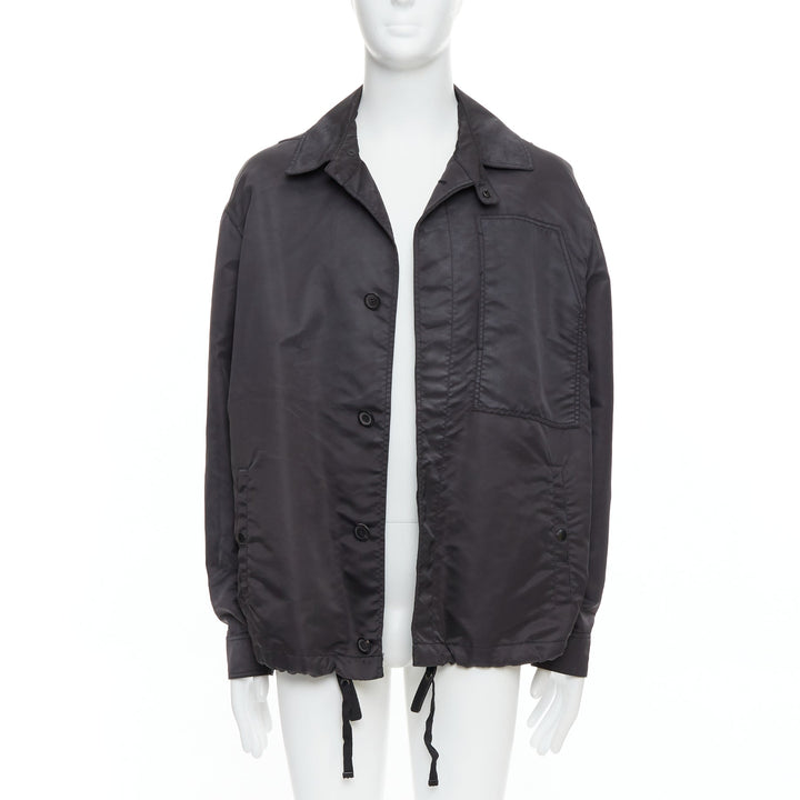 LANVIN black distressed nylon black buttons drawstring anorak IT50 L