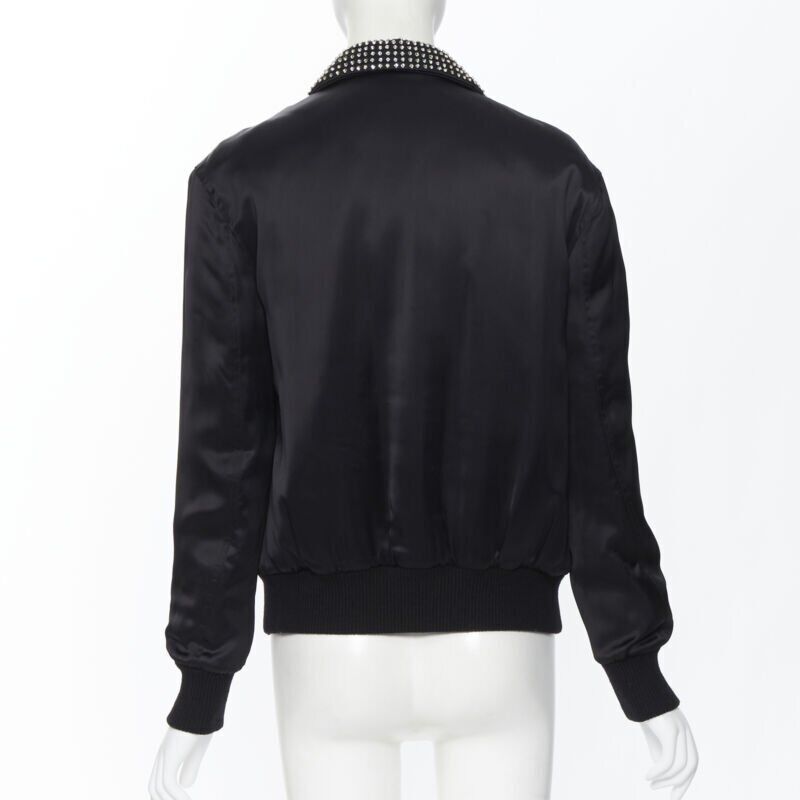 Runway SAINT LAURENT Je T'aime Teddy black crystal collar bomber jacket FR34