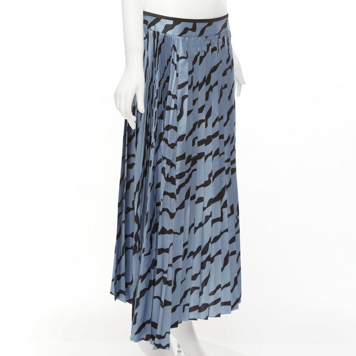 VVB VICTORIA BECKHAM blue black diagonal print pleated bias hem skirt UK8 S