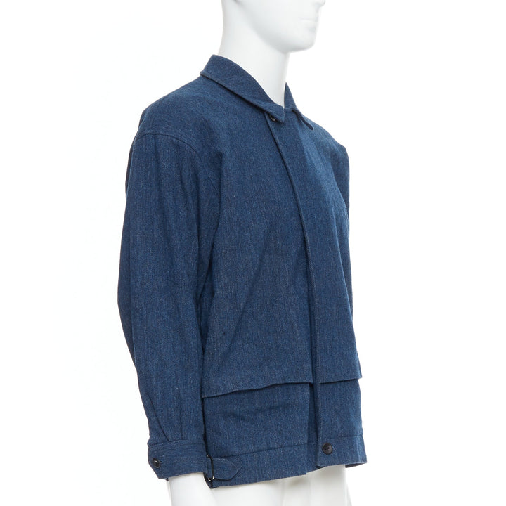 YOHJI YAMAMOTO Y's blue wool cotton blend minimal zip bomber jacket