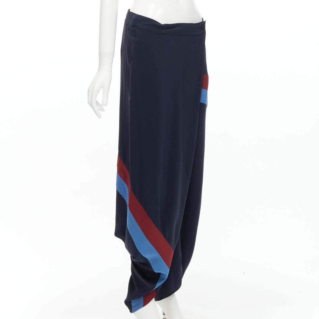 STELLA MCCARTNEY 100% silk patch stripes reggae drop crotch harem pants IT40 S