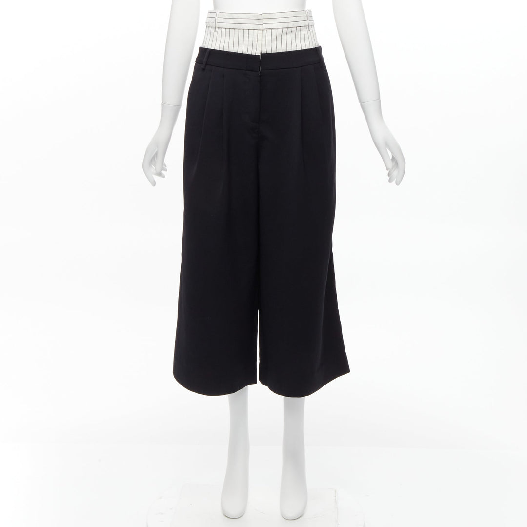 TIBI black white tiered pinstripe double layered waist wide leg pants US0 XS