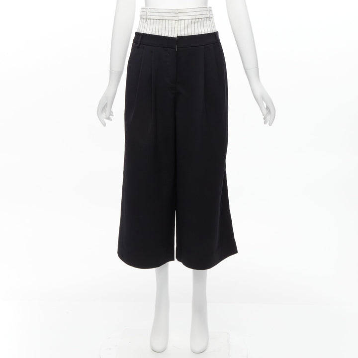 TIBI black white tiered pinstripe double layered waist wide leg pants US0 XS