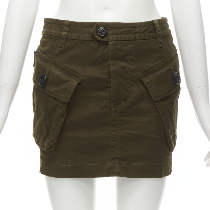 DSQUARED2 2020 dark green oversized cargo pocket mini skirt IT36 XXS