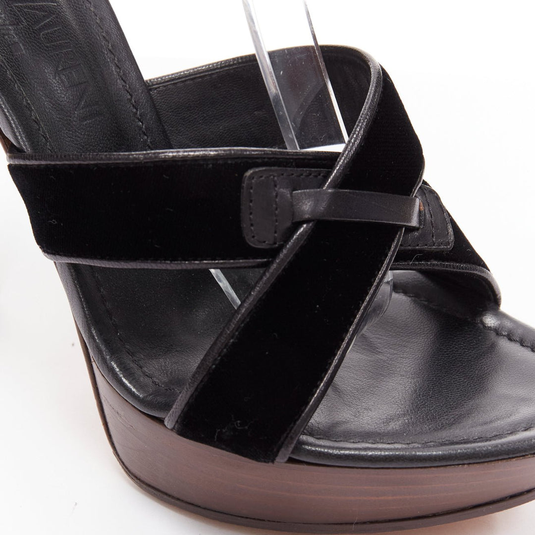 rare YVES SAINT LAURENT Tom Ford 2002 Runway black claw fur platform heel EU36.5