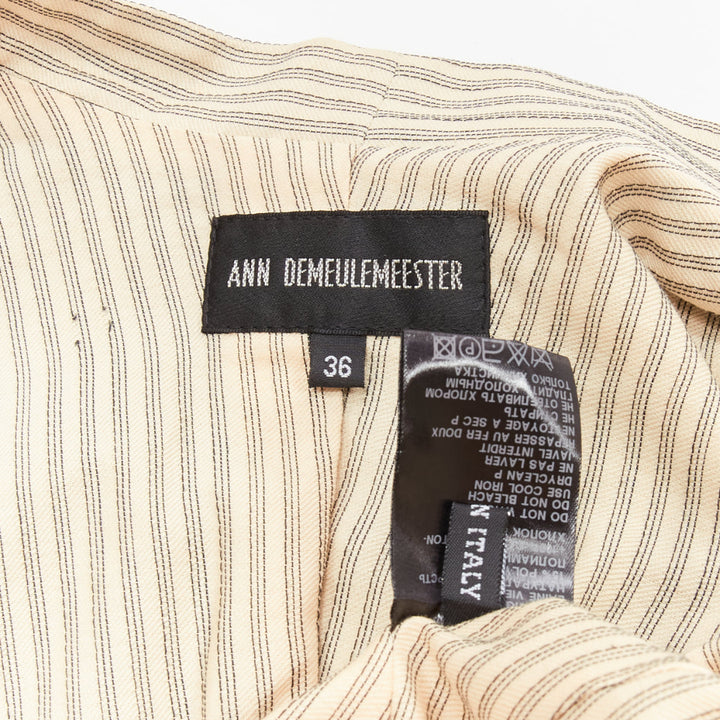 ANN DEMEULEMEESTER black overlay sheer cream topstitched jacket FR36 S