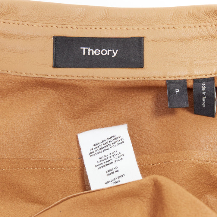THEORY L Nappa Shine brown lambskin leather panelled shirt XS