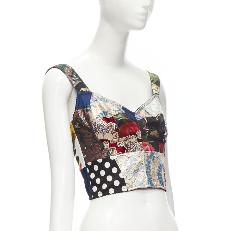 DOLCE GABBANA 2021 Sicilian Patchwork metallic jacquard boned bustier IT38 XS
