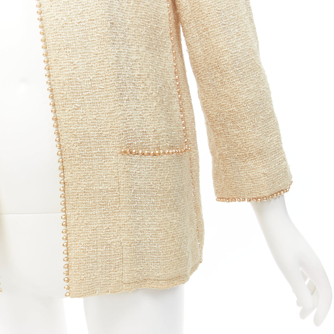CHANEL Karl Lagerfeld 99P Vintage pearl trim boucle tweed jacket FR40 L