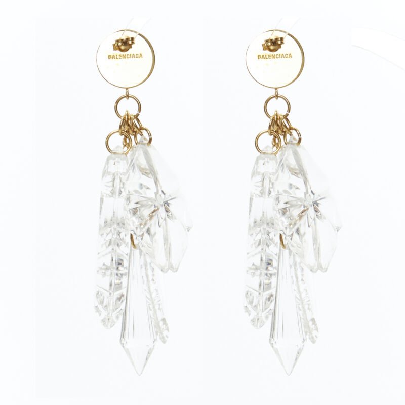 BALENCIAGA Demna 2018 Pic Pendant BB logo clear Chandelier earrings