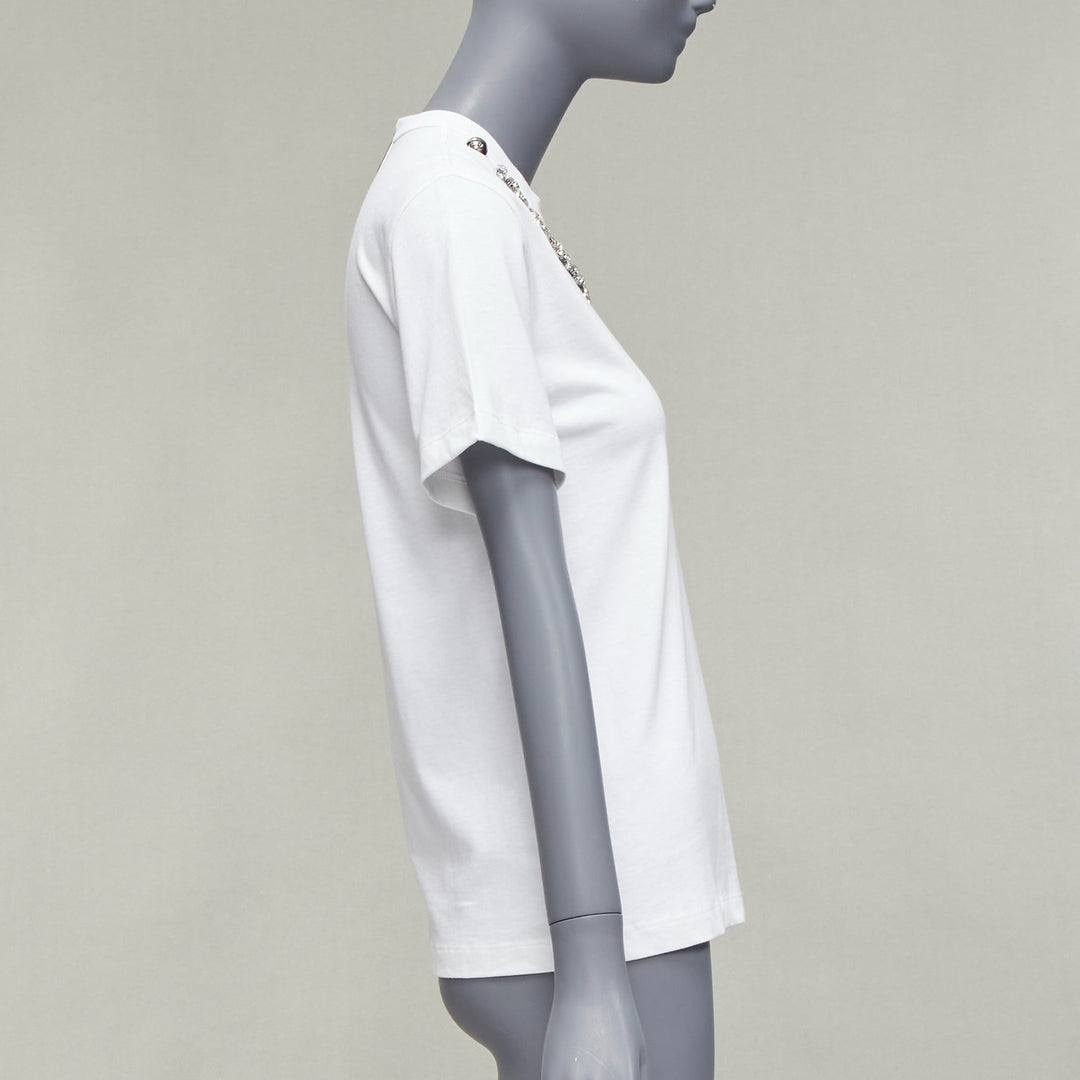 CHRISTOPHER KANE crystal rhinestone dome stud necklace white cotton tshirt XS